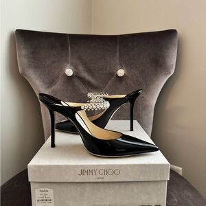 Jimmy Choo Bing Patent Crystal-Strap High-Heel Pumps